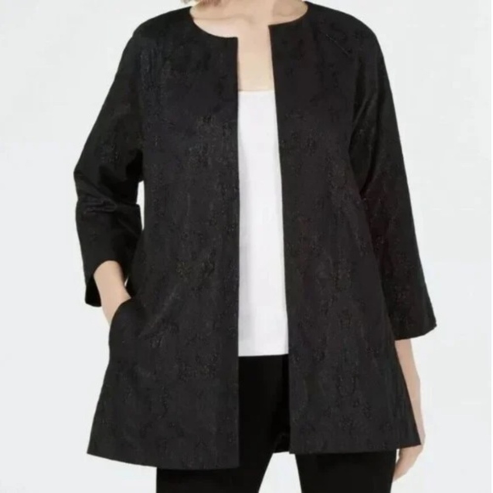 NWT Eileen Fisher Black Shimmer Jacquard Round Neck Jacket